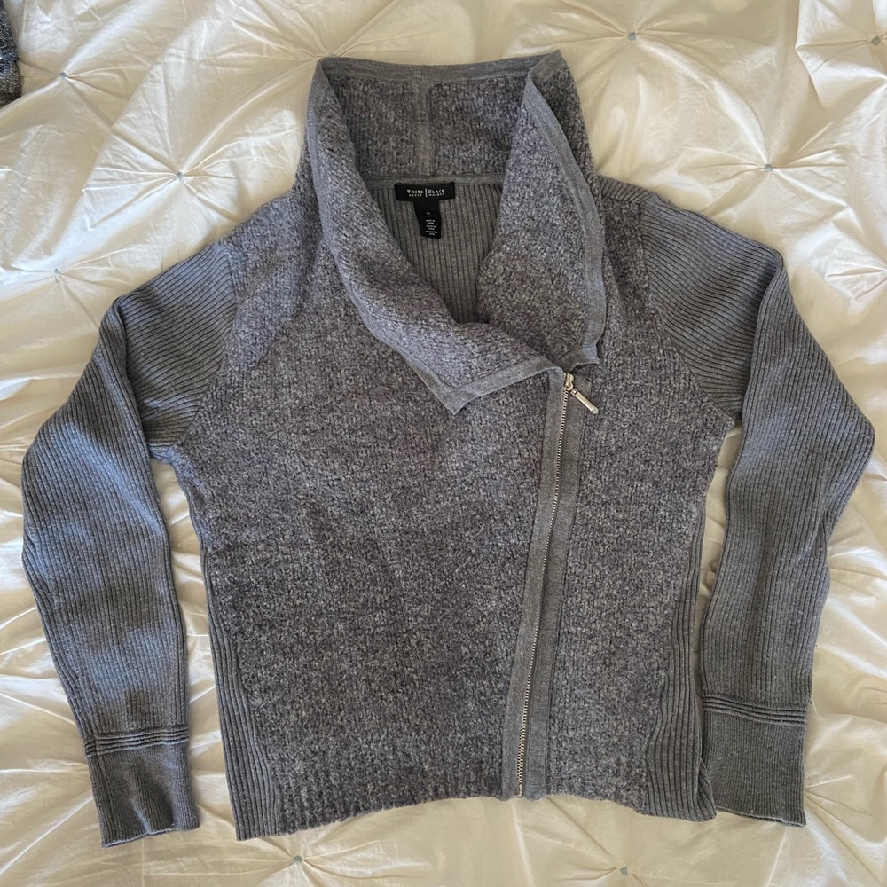 White House Black Market. Grey asymmetrical zip up sweater.